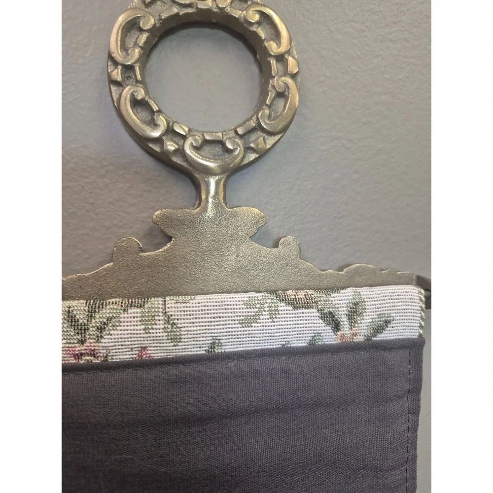 Vintage Floral Tapestry Bell Pull Wall Hanging Ornate Metal Pink Roses 48 Inch
